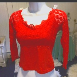 Red lace crop top